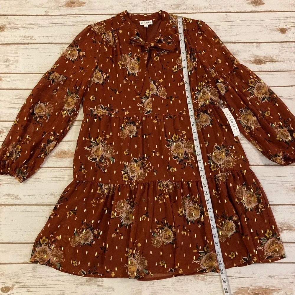 Luxology Rust Floral Baby Doll Dress S_12